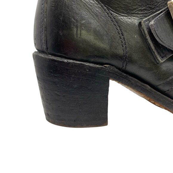 Frye Sabrina Black Leather Double Buckle Ankle Boots‎ - Picture 9 of 12